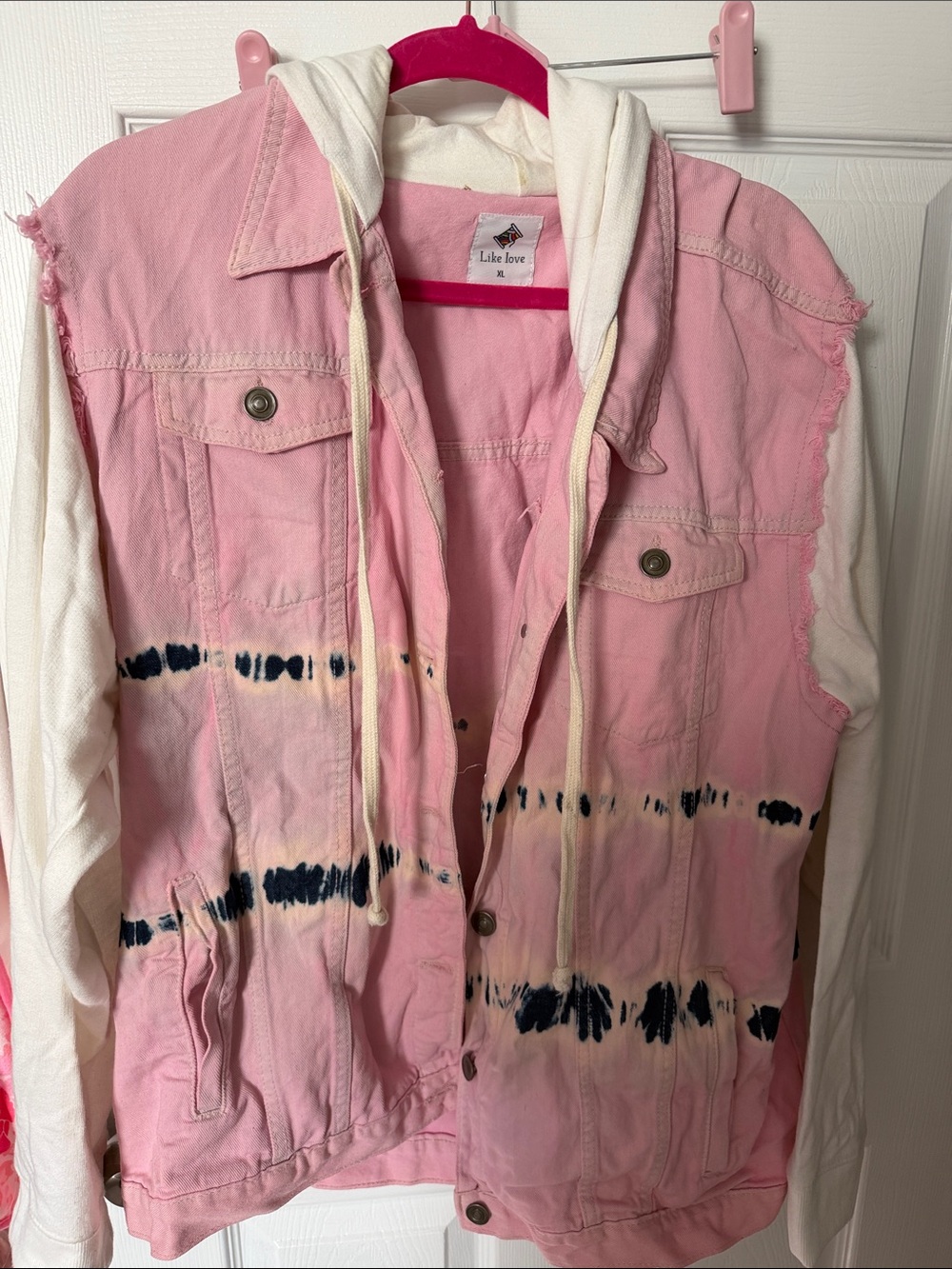 Like Love Pink Tie-Dye Hooded Jean Jacket